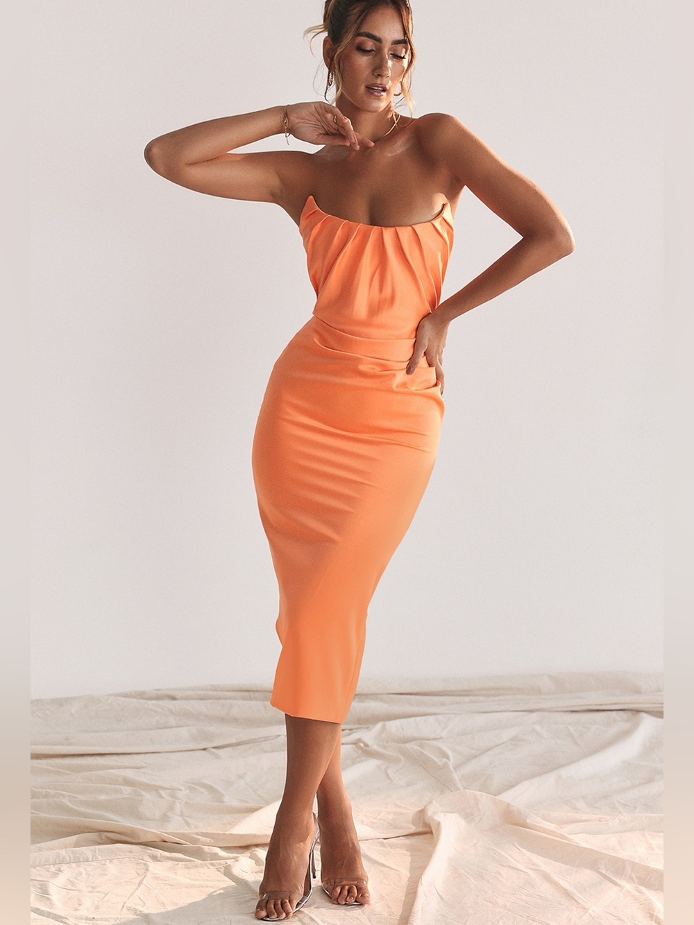 New House Of Cb Alora Strapless Corset Midi Dress